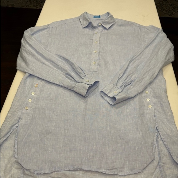 J.Mclaughlin LINEN Fallon Loose Fit Blouse Popover Women's Sz. Med Light Blue - Picture 10 of 11